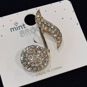 NWT Crystal Eighth Note Musical Brooch Pin Clear